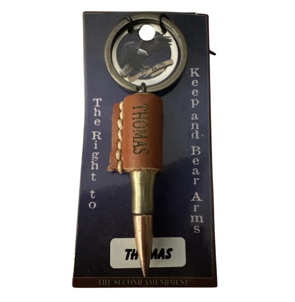 2nd Amendment Faux Rifle Bullet Keychain Name Thomas Montana Artistic Impression